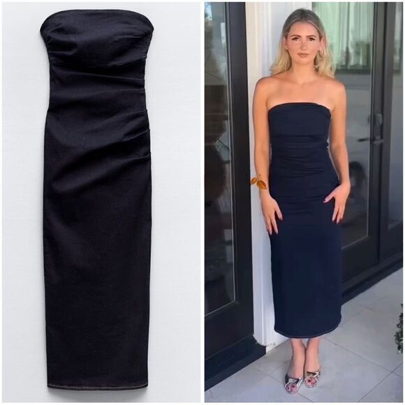 ZARA Z1975 DRAPED DENIM MIDI DRESS - Picture 1 of 5